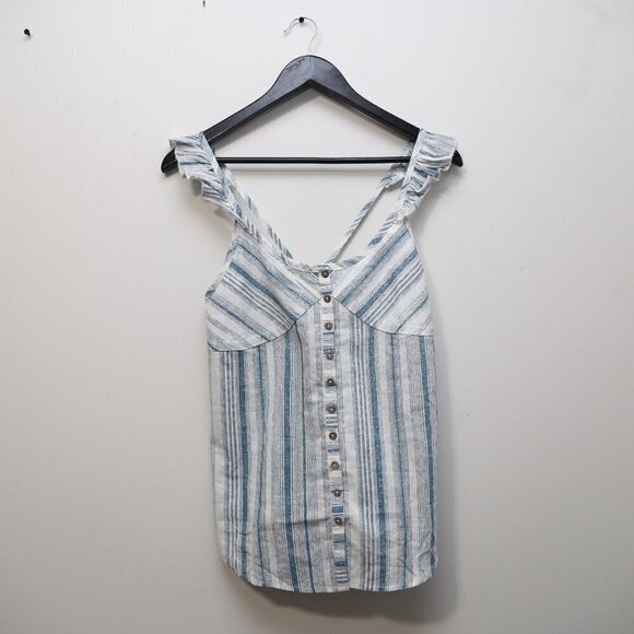 Chaser Beachy Striped Linen Blend Button Down Camisole Tank Top - Picture 6 of 12